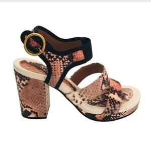 See by Chloé Snakeskin Effect Block Heel Platform Leather Sandal 39 Luxury Glam